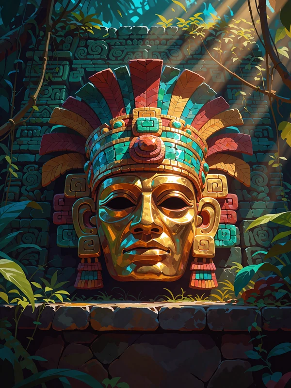 Miniatura slotu Aztec Magic od BGaming - złota maska azteckiego kapłana na tle świątyni w dżungli
